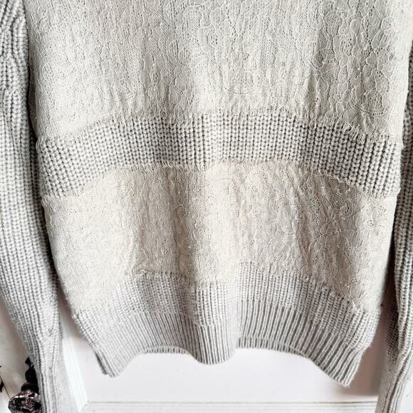 J. Crew Collection Crewneck 100% Wool Lace Detail Sweater Cozy Chic Gray Size M - Picture 4 of 13